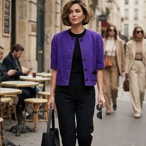 LESLIE FAY ' Purple Short Sleeve Button Jacket. Size 8